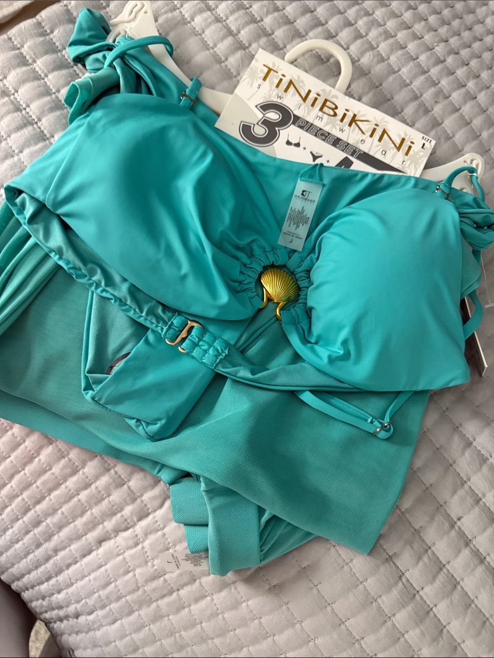 TiniBikini Teal 3-Piece Shell-Accent Swim Set